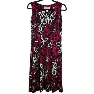 JULIAN Taylor Black White Pink Floral Sleeveless Midi Dress Size 6